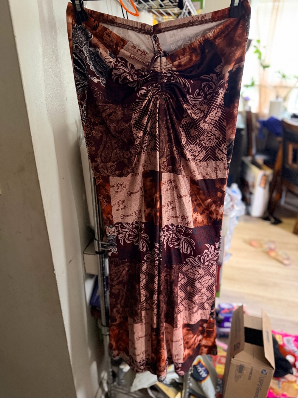SHEIN Maroon Floral Patchwork Maxi pants